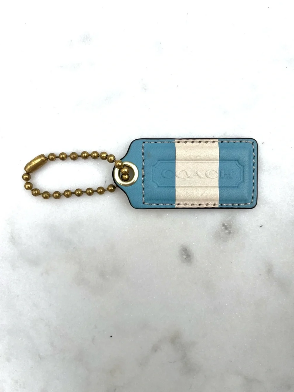 COACH RARE STRIPE Vintage Leather Hang Tag, Blue & White